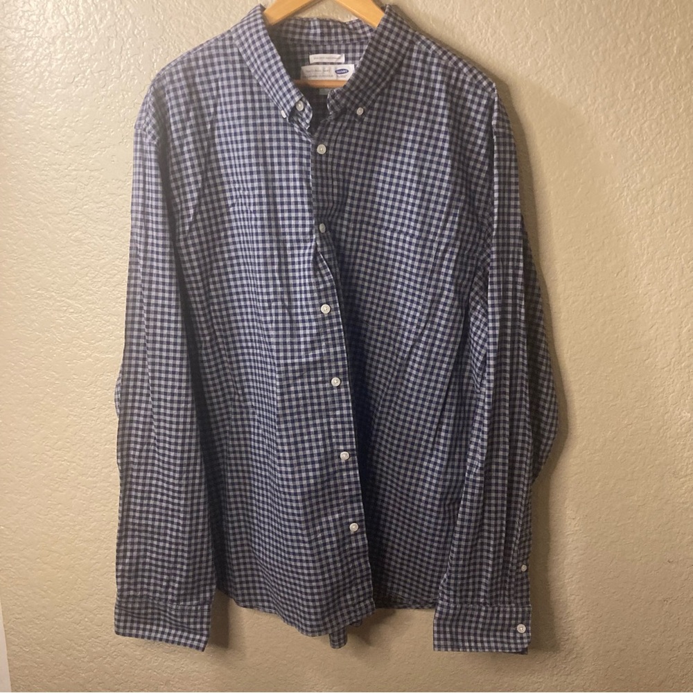 Old Navy Men's Classic Navy Checkered Button Down Shirt Men’s Size XXL
